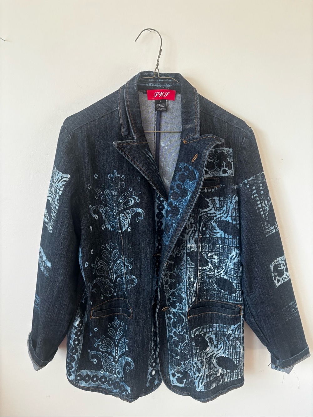 blue Patterned Denim Jacket - Picture 2 of 13
